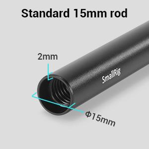 SmallRig 12 Inches (30 cm) Aluminum Alloy 15mm Rod with M12 Female Thread, Pack of 2-1053