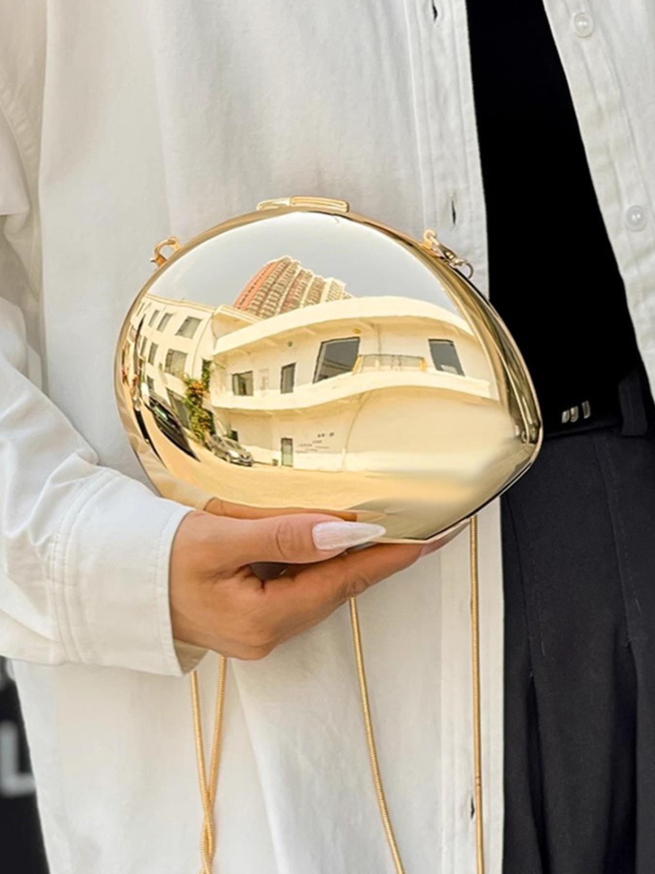 Egg-Shaped Acrylic Shiny Shell Box Bag, Party Handbag, Chain Crossbody Bag, Summer Commuter Lipstick Phone Bag, Fashion Evening Bag