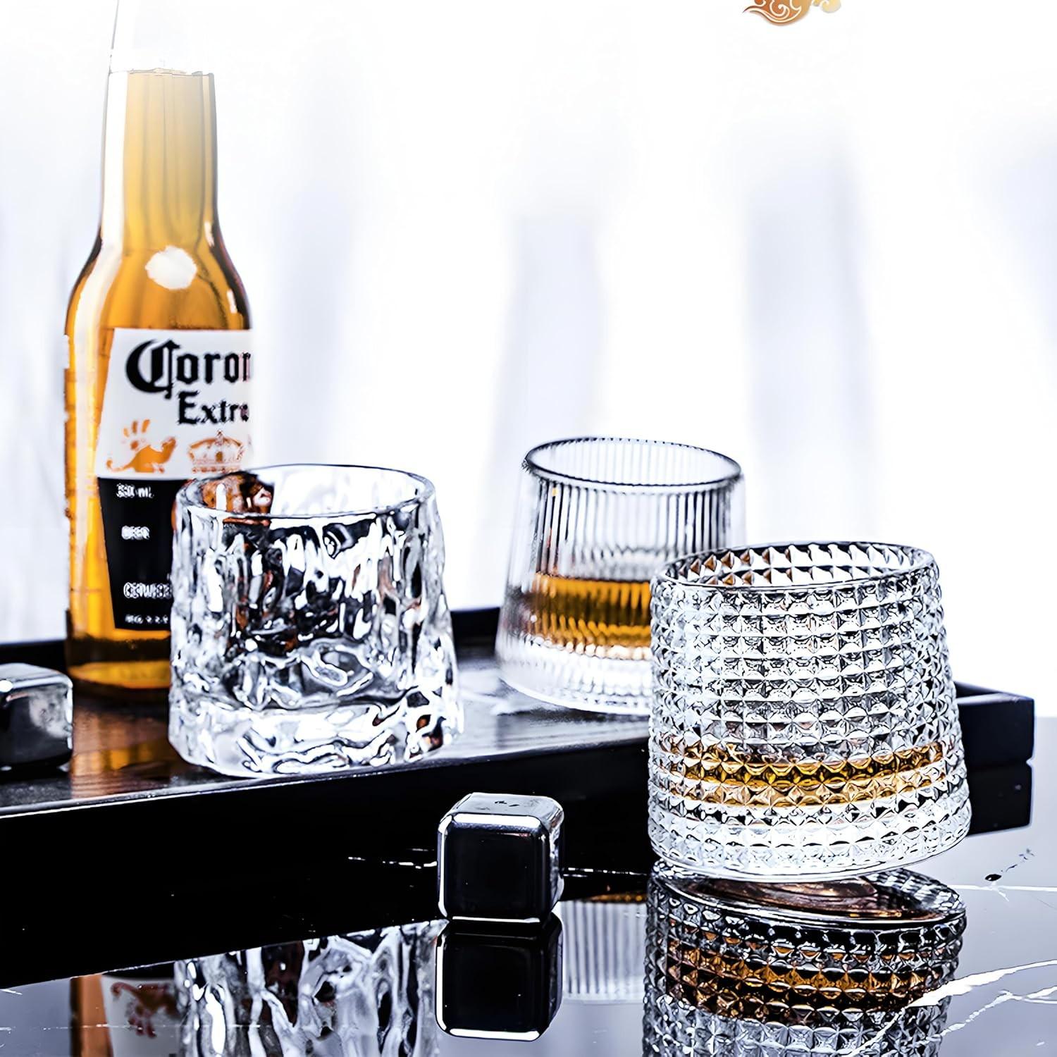 3 Piece Crystal Glass Whiskey Cup Set, Rotating Classic Old Fashioned Glassware, Home Water Mug, Ice Americano Coffee Cup, Bar Glass, Drinkware, Tumblers