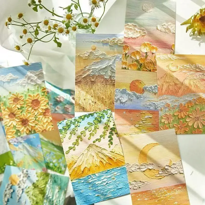 Oil Painting Decorative Postcard Set, Four Seasons Landscape Aesthetic Diary Cards, Wall Decoration, Holiday Gift, Journal Notebook
