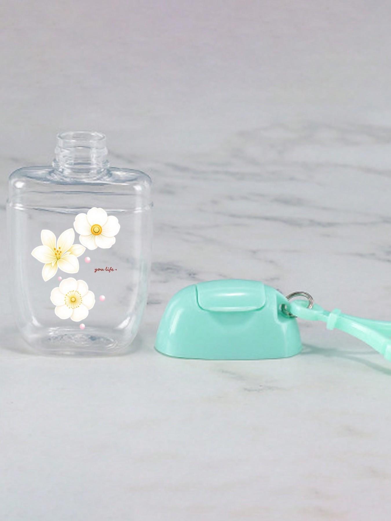 30ML Transparent Travel Bottle with Floral Pattern, Hand Sanitizer Dispenser, Portable Hook, Multi-Use Cosmetic Container, Ideal for Travel