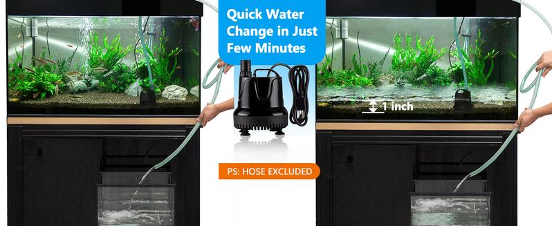 hygger 215 GPH Quick Water Change Aquarium Pump Submersible Fountain Water Pump Fish Tank Pond Drain Transfer Pump with 2 Adaptors Black