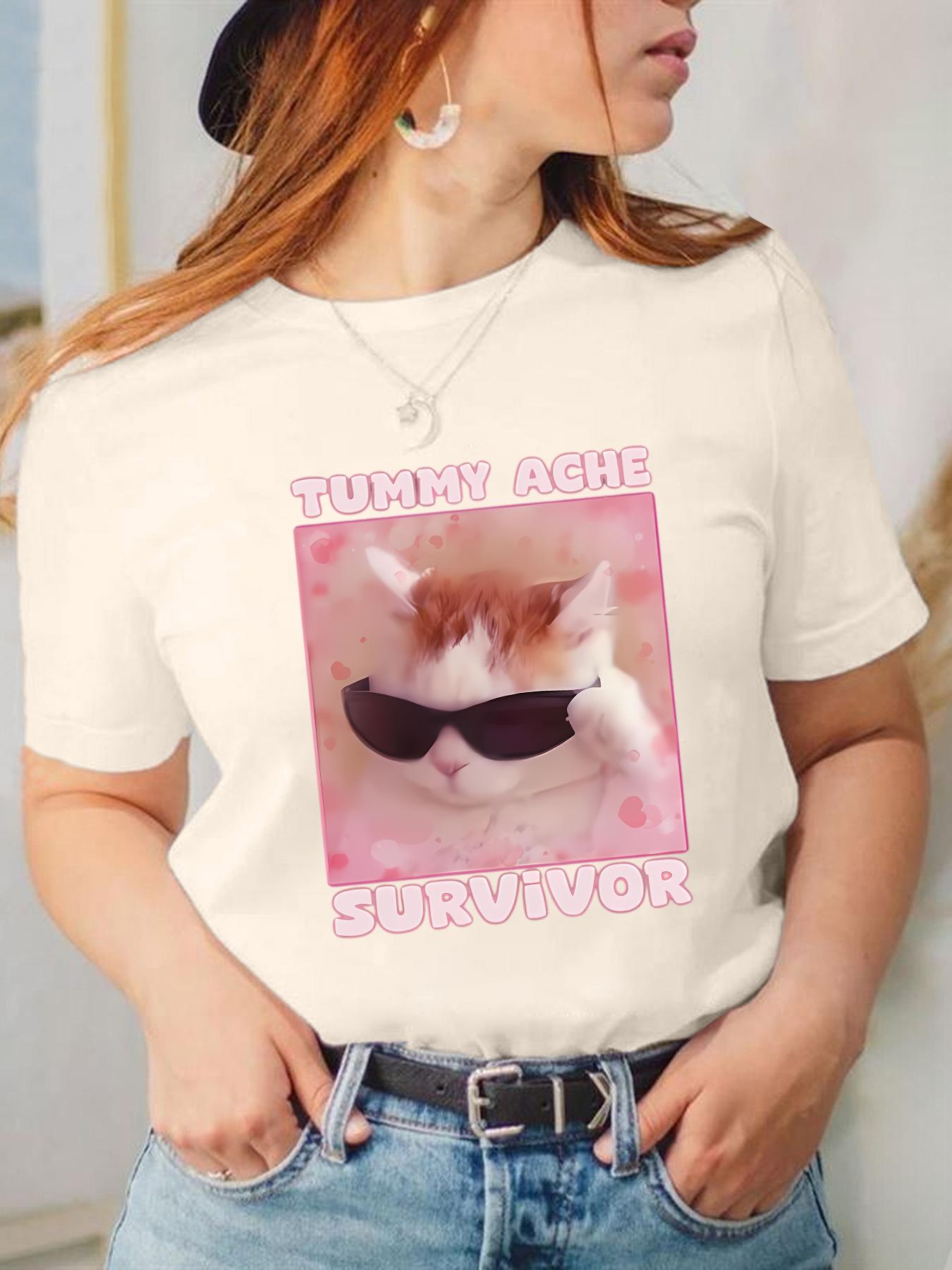 Unisex's Animal Cat & Letter Print Round Neck Tee, Fashion Casual Streetwear Crew Neck T-shirt for Daily Holiday Vacation Outdoor Wear, Unisex's Clothes for All Seasons