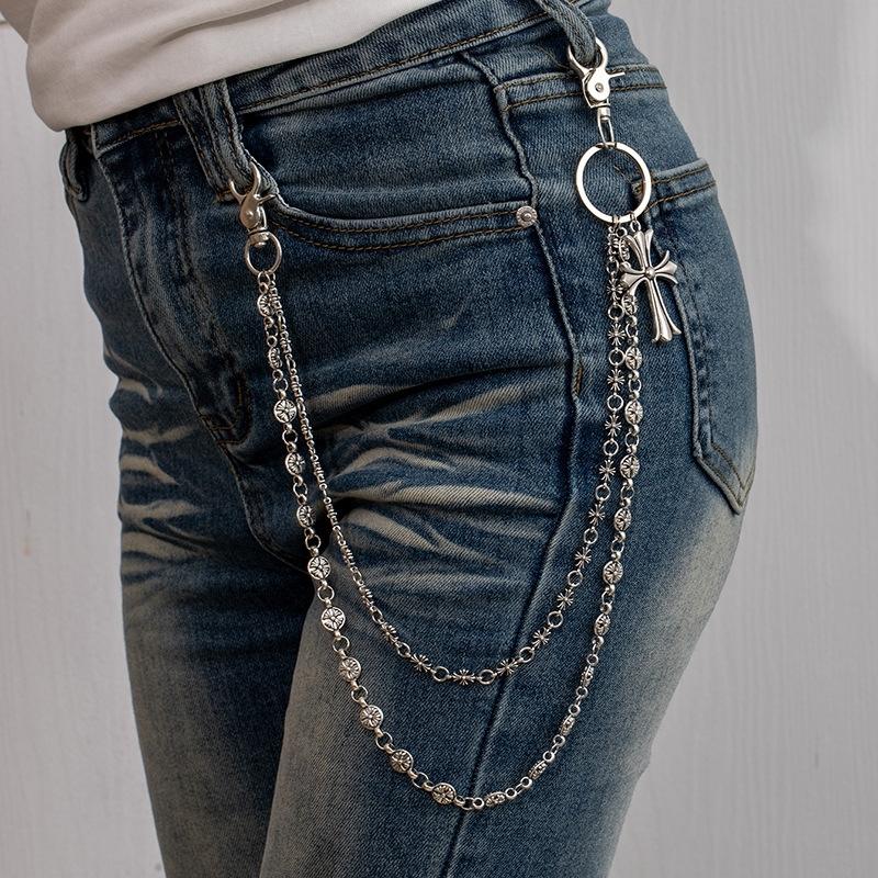 Punk Rock Metal Waist Chain, Unisex Hip Hop Jewelry Gift Pendant, Large Ring Wallet Keychain, Denim Jeans Accessory