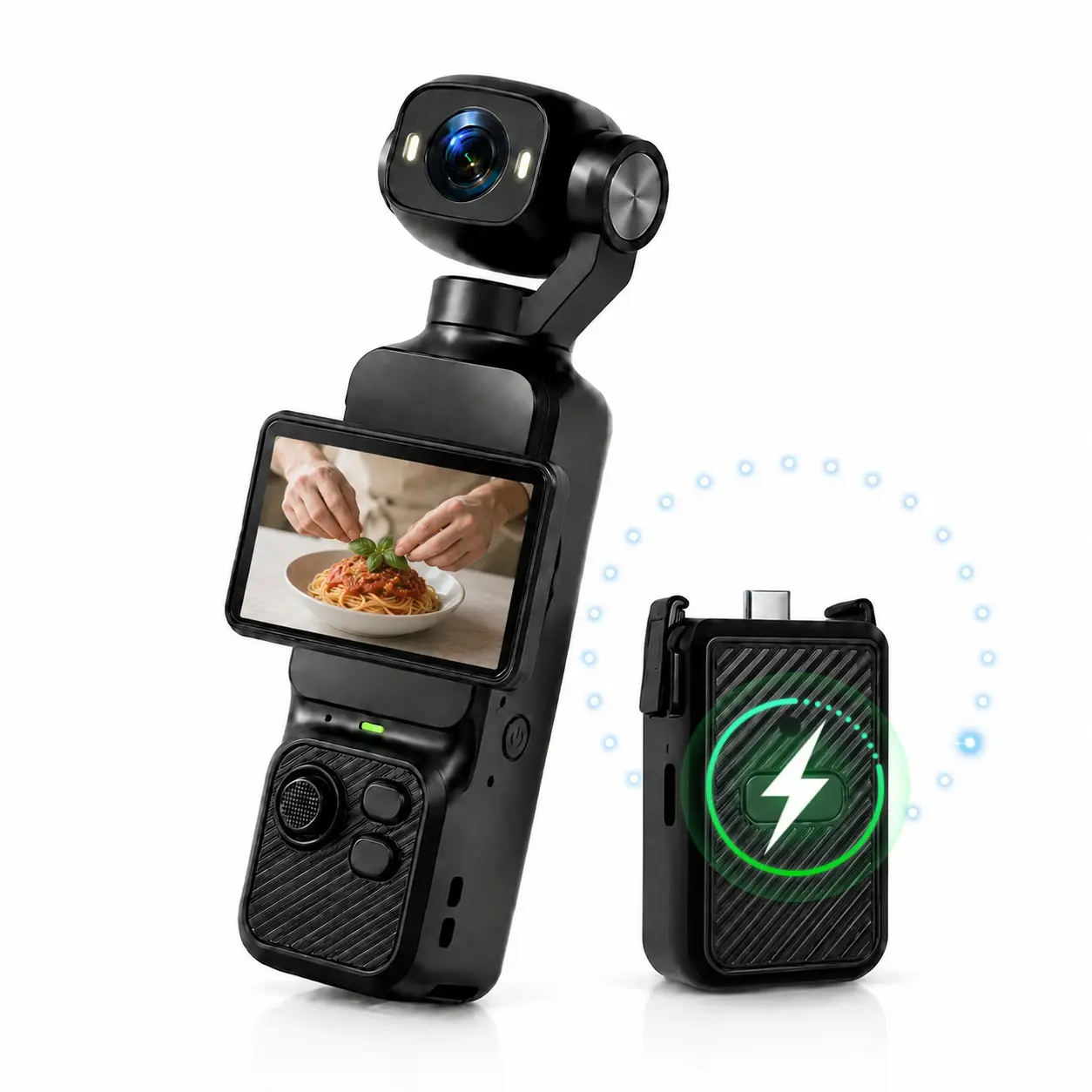 FULL HD Camera with Charging Case, Compact Digital Beginner Vlogging Camera with WiFi App, Built in Flash and 180°Rotating Lens, Handheld Pocket Camcorder for Travel and Content Creation