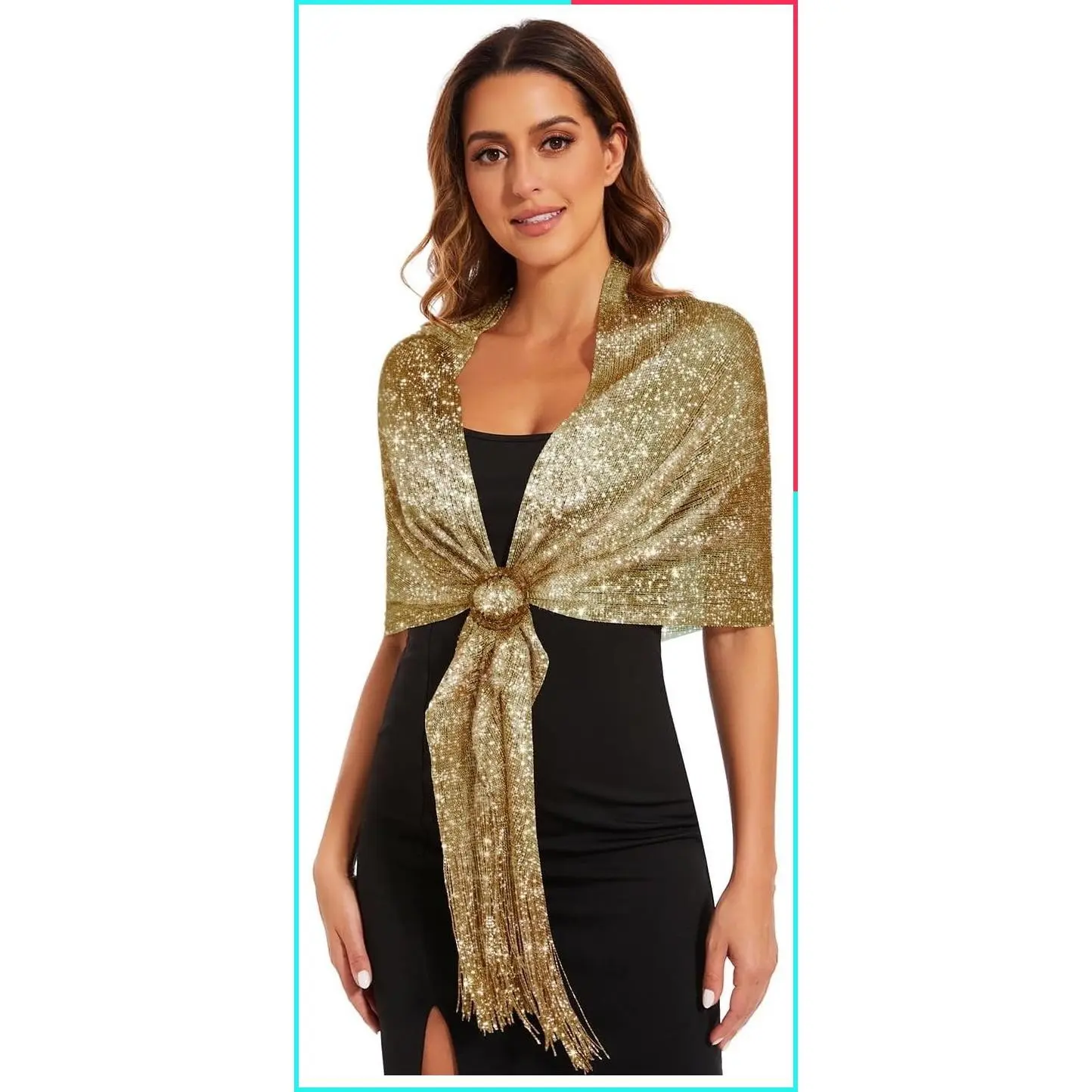 Sparkling Metallic Buckled Shawls and Wraps for Evening Dresses, Parties, Weddings, Bride and Bridesmaid