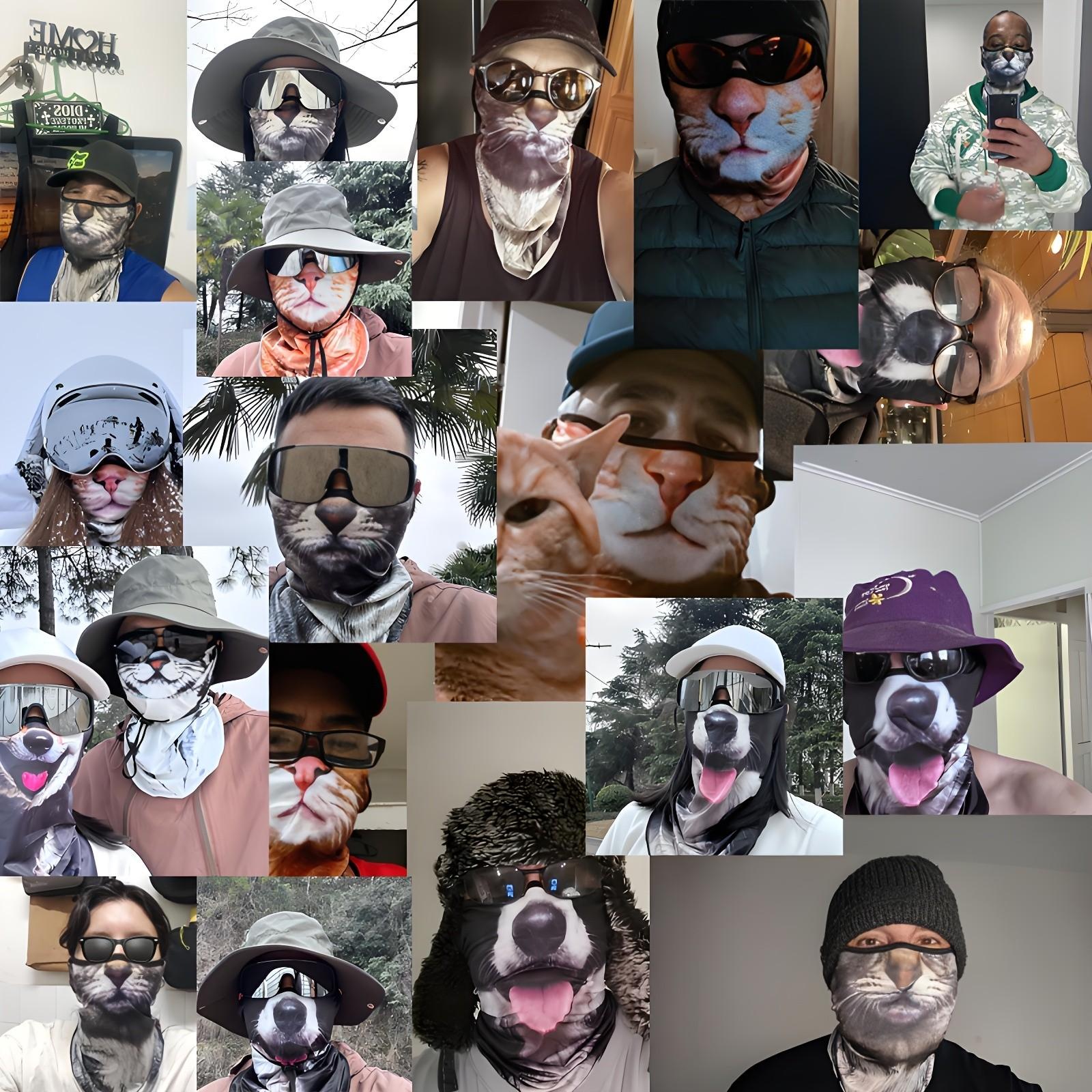 Summer Cycling Motorcycle Sun Protection Face Mask, 3D Animal Cat Design, Breathable Full Face Cover, Hooded Ear Hanging