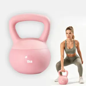 Home Gym Anti-Impact Safe Soft Kettlebell 10LB/15LB/20LB, Shock Absorbing Vinyl Kettle Bell for Ladies Full Body Strength Training