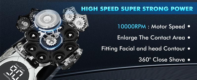 Upgraded 9D Bald Head Shaver for Men,6-in-1 Electric Razor with LED Display & Type-C Charging,360° Close Shave