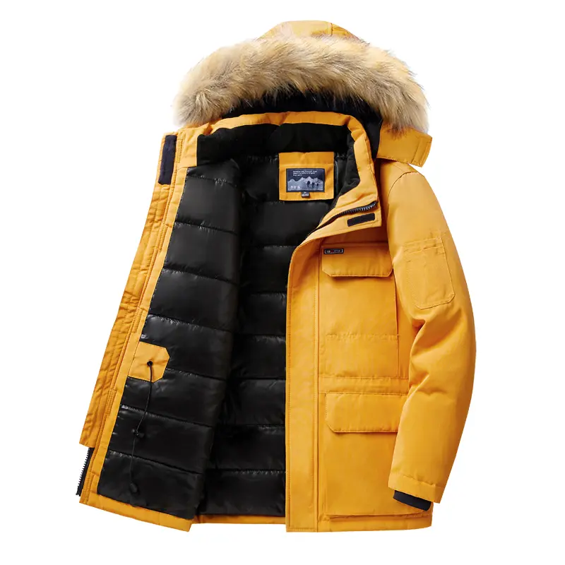 Men's Winter Fur Hooded Parka Jacket Thick Thermal Cargo Puffer Coat Outdoor Heavyweight Windproof Outerwear Daily Apparel Clothes Wear Outfit Style cozy soft cool clean chic premium classic stylish durable trendy comfy urban hype Vibe Warm Overcoat Coat
