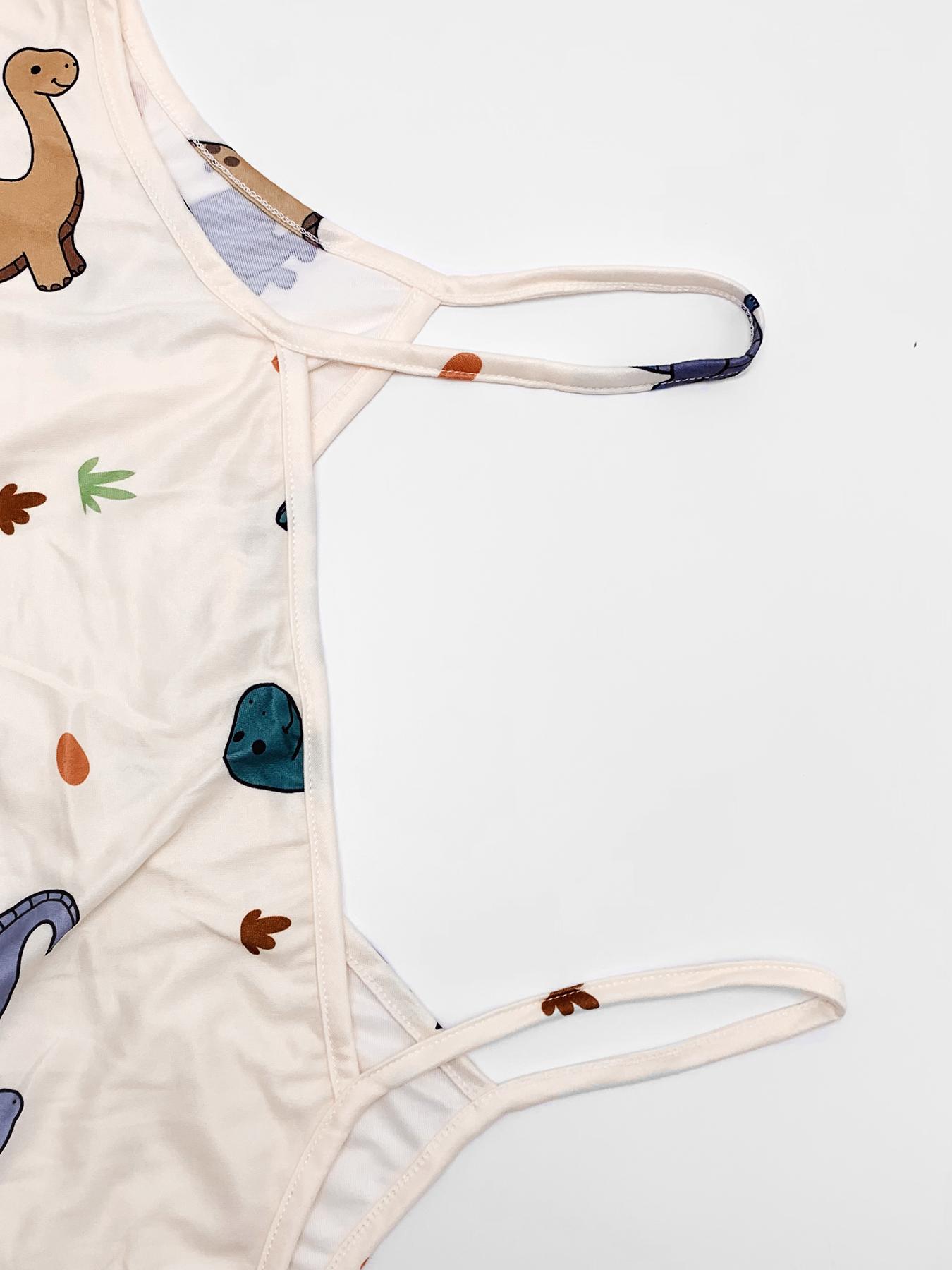 Plus Size Dinosaur Print Elastic Waist Pyjama Set, Casual Cami Top & Ruffle Hem Shorts Set, Summer Outfits 2024, Summer Clothes, Women's Summer Sleepwear