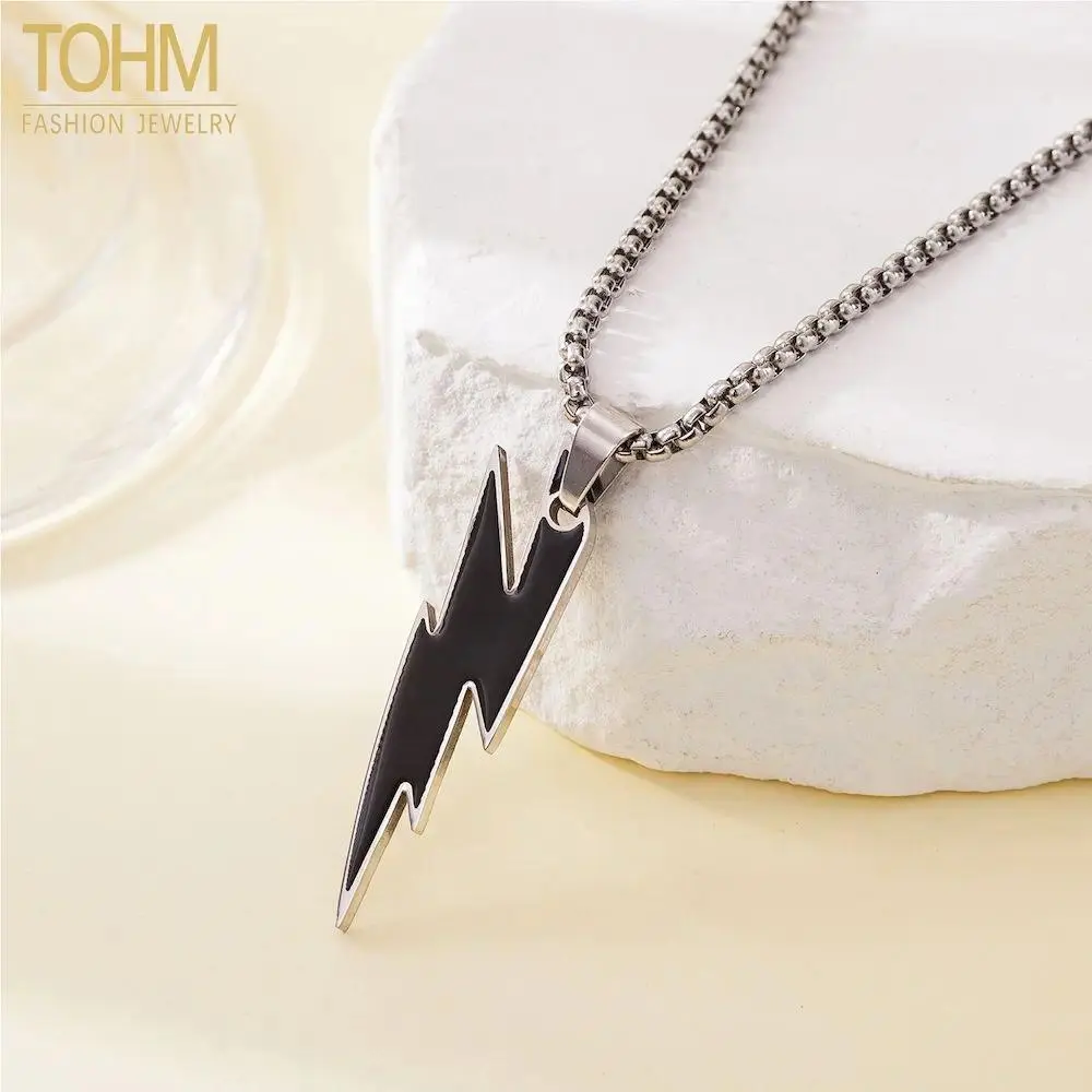 TOHM Fashion Stainless Steel Lightning Pendants Necklace  Hip Hop Party Gifts Waterproof Charms Jewelry Not Fading