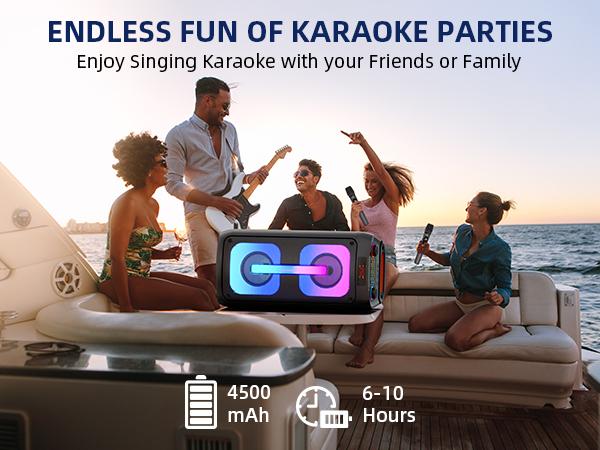 Karaoke Machine for Adults, Portable Bluetooth Speaker with 2 Wireless Microphones, Portable PA System with Disco Lights for Big Party, Outdoor, Ideal Gifts for Family, Music Lover