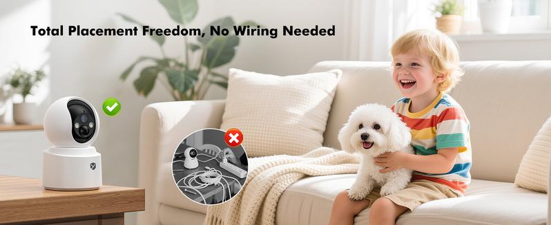 Wireless Camera-2.5K 4MP Pan/Tilt Security Camera Indoor with 6000mAh Battery, 5G&2.4G WiFi Camera for Home Security/Baby Monitor/Pet Wireless Surveillance Cam, Color Night Vision, AI Motion Detection, 2-Way Audio