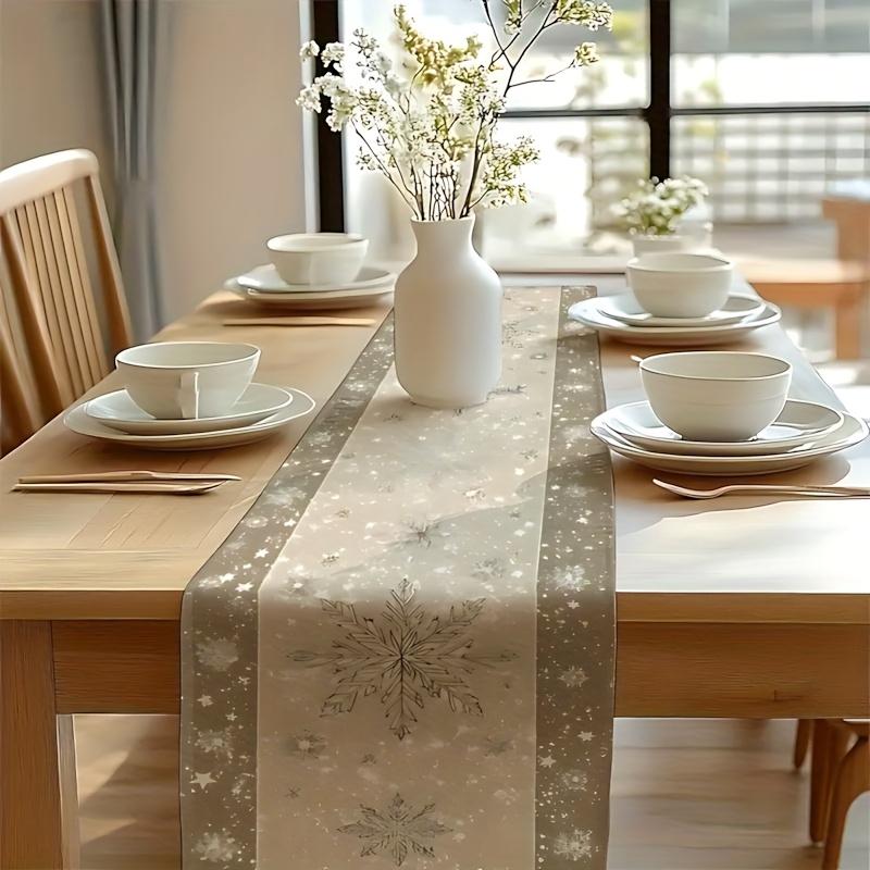 Elegant Winter Snowflake Table Runner, Luxurious Rectangular Dining Decor, Soft /mint Tone, Non-Slip Easy Clean Fabric, Festive Holiday Decoration