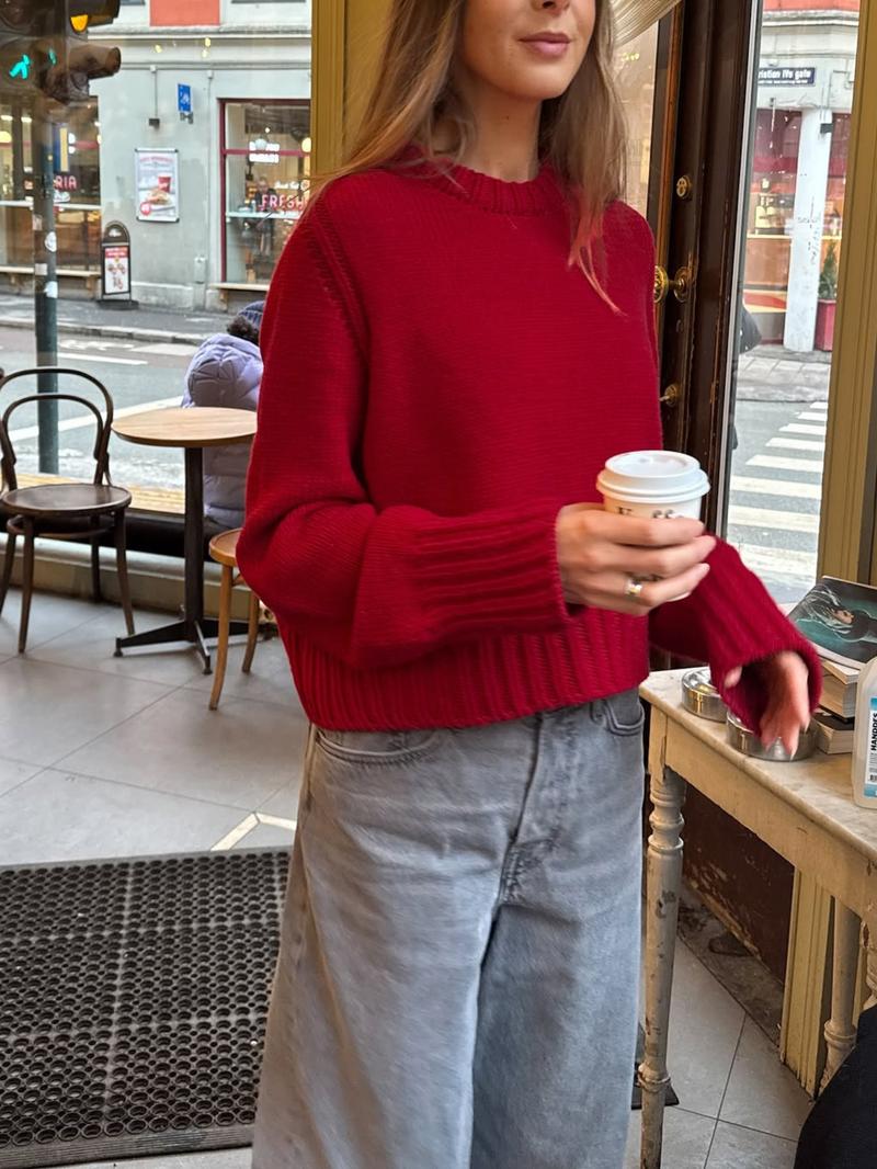 Pure Color Casual Round Neck Sweater Knitwear, Daily Commute Style, Thin Fabric,  Fall & Winter Wear, Women's Fashion
