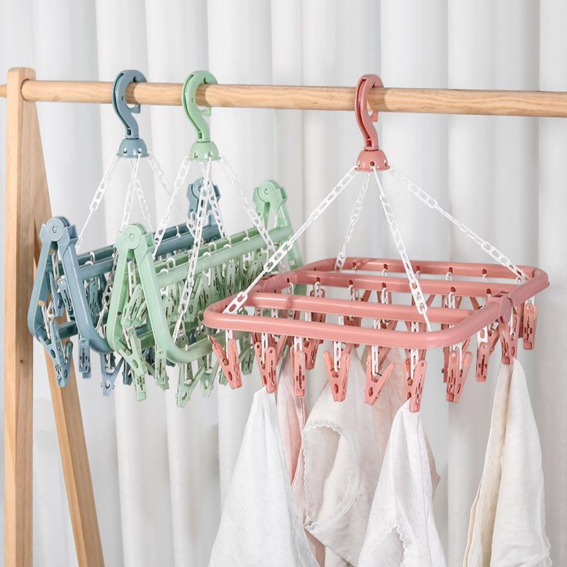 Foldable Multi-Purpose Windproof Sock Clip Clothes Drying Rack, Household Plastic Clothing & Socks Dryer Organizer