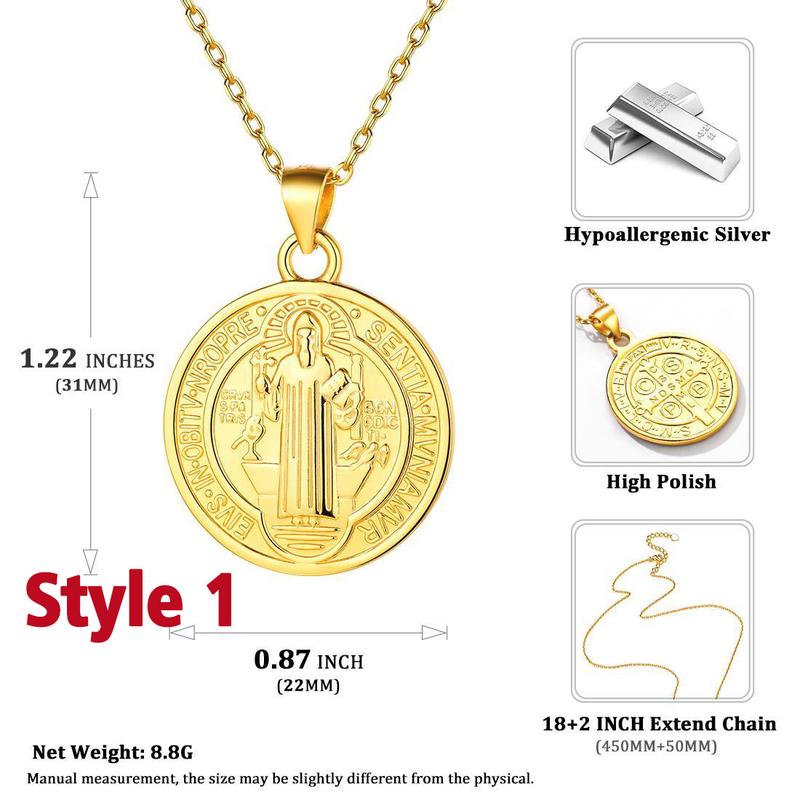 FindChic Saint Benedict Medal Necklace Christian Sacramental Medal Ward off Evil Protection Jewelry Catholic Unisex For Women Men