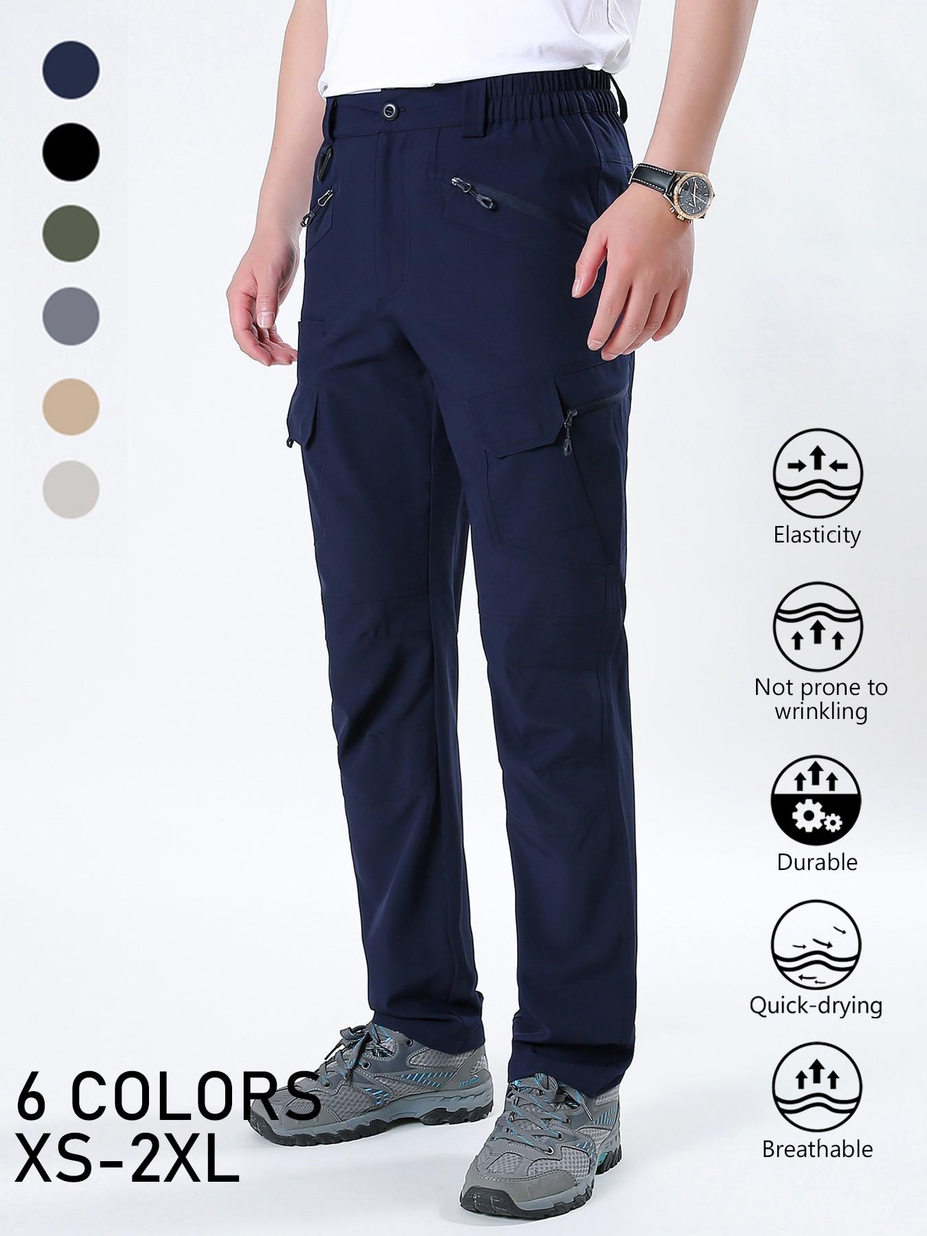 Men's Solid Color Cargo Quick Dry Hiking Pants, Elastic Waist Breathable Stretch Outdoor Trekking Trousers, Wrinkle‑Resistant Durable Straight Work Pants with Multi Zipper Pockets for Mountaineering Fishing Camping Summer Sports Daily Wear, 6 Colors