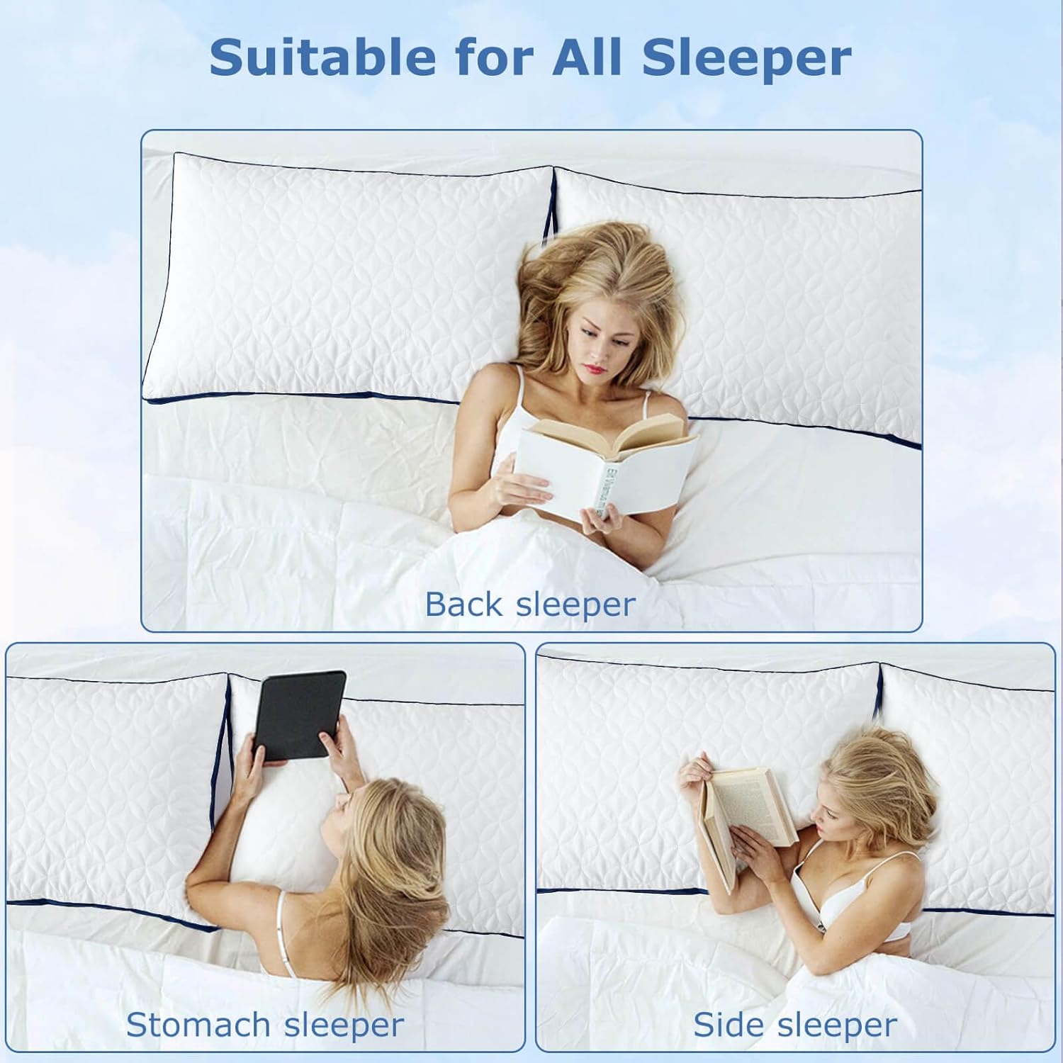 Cooling Hotel Luxury Bed Pillows for Sleeping 4 Pack, Supportive Breathable Down Alternative Gusset Standard Pillow for Back Stomach or Side Sleepers Cooling Hotel Luxury Bed Pillows for Sleeping 4 Pack, Supportive Breathable Down Alternative Gusset Standard Pillow for Back Stomach or Side Sleepers