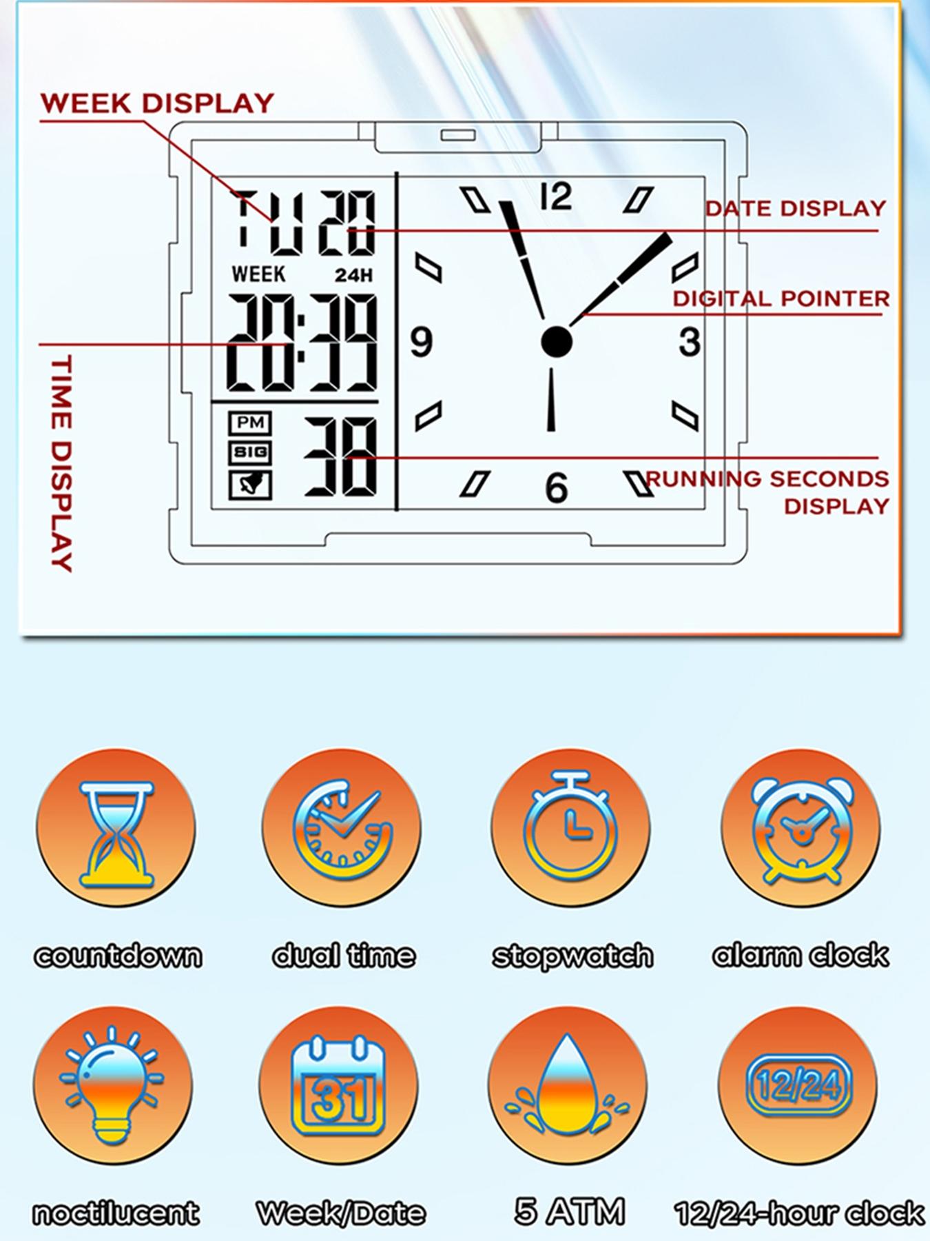 SANDA Unisex Analog-Digital Fashion Watch, Waterproof Luminous Multi-Function Youth Style Watch with Countdown Timer, Perfect for Casual Wear