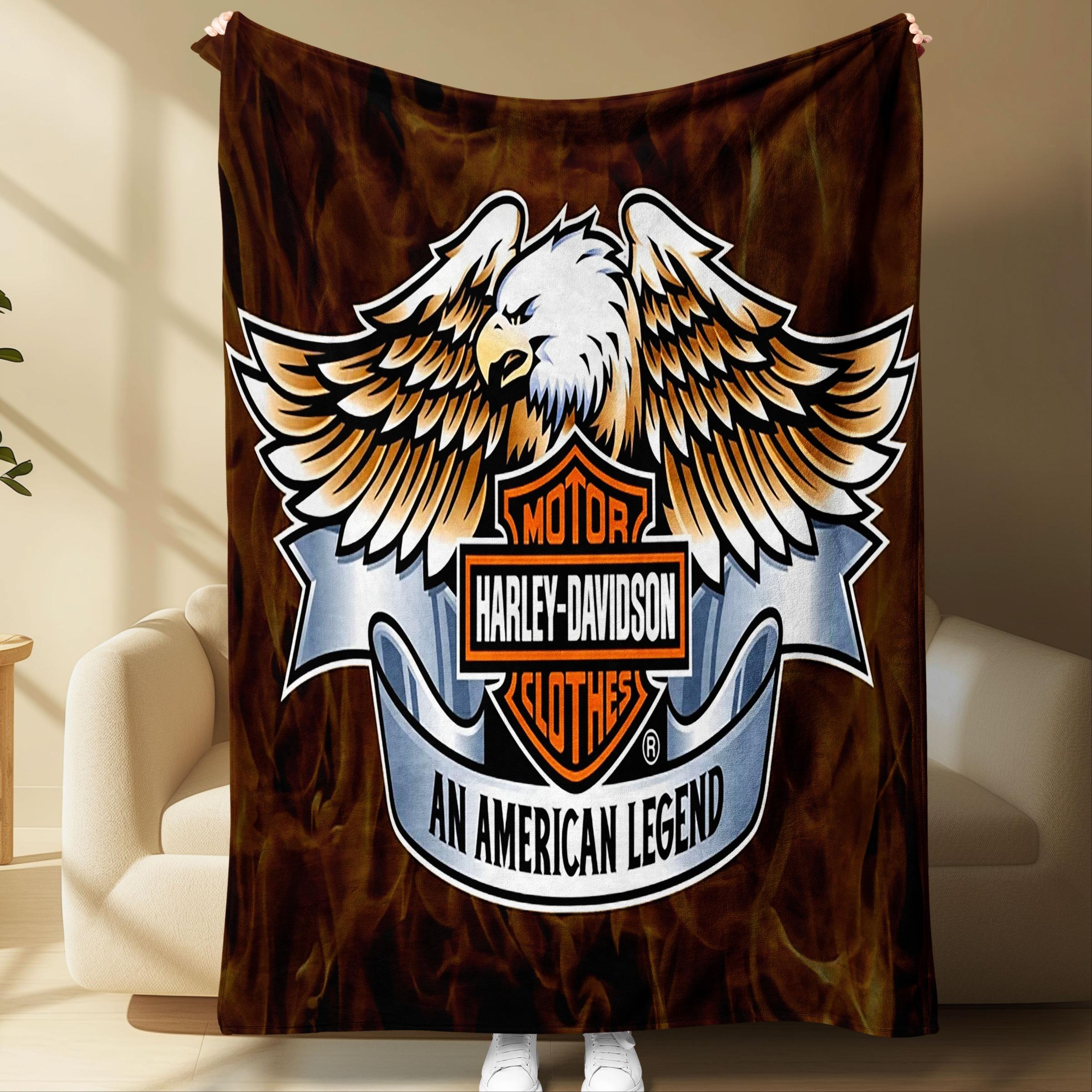 Comfortable Soft Flannel Blanket, Fire Eagle Print, Motorcycle Logo Theme, Multifunctional for Sofa Bed Car Room Office Camping