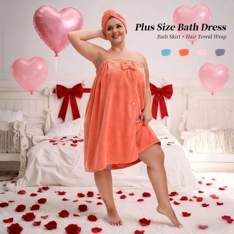 Plus Size Bath Skirt & Shower Cap Set, 2 Counts/set Adjustable Bath Skirt & Shower Cap, Thickened Bath Skirt, Ideal for Home Use, Travel, Sauna, and Spa, Womenswear