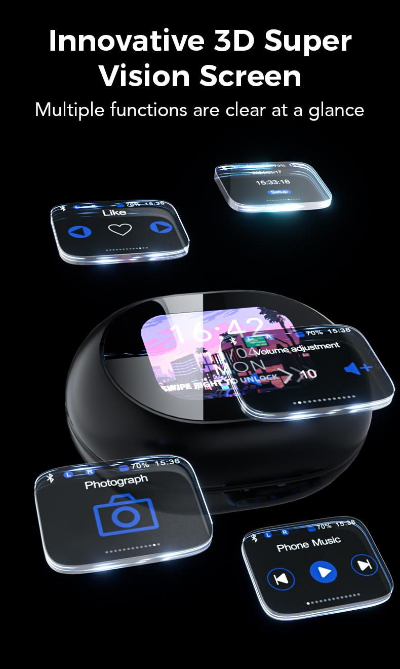 MINISO MS188 LCD Wireless Bluetooth Earbuds,OWS Open Ear Headphones with Mic,Full Color Display Charging Case Headsets, Earphones with Earhooks  Christmas gifts