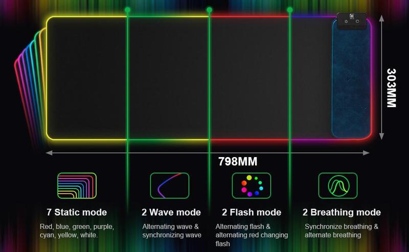 XXL Magnetic Phonemount Mouse Pad with Wireless Charging, Large Desk Mat RGB, 10 Light Colors LED, Waterproof Full Desk Mouse Pad, Non-Slip Rubber Base Desktop Accessory Gaming Room Accessories【Christmas】