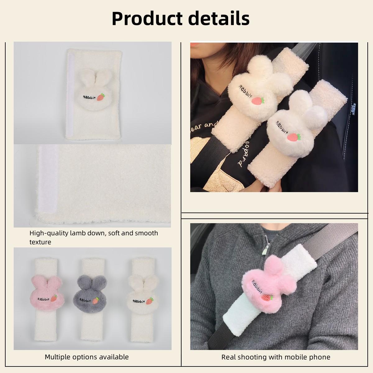 2 Pack Cute Rabbit Carrot Car Seat Belt Covers, Soft Sherpa Plush Fluffy Pads, Comfortable Anti-Rub Accessories, Universal Fit for All Cars