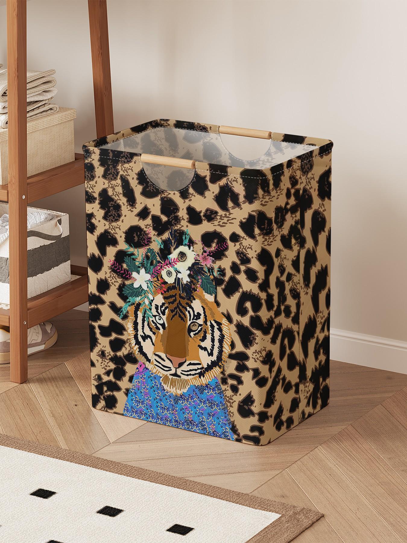 Tiger Pattern Open Storage Box, Foldable Laundry Basket with Handle, Random Print, Casual Home Bathroom Organizer