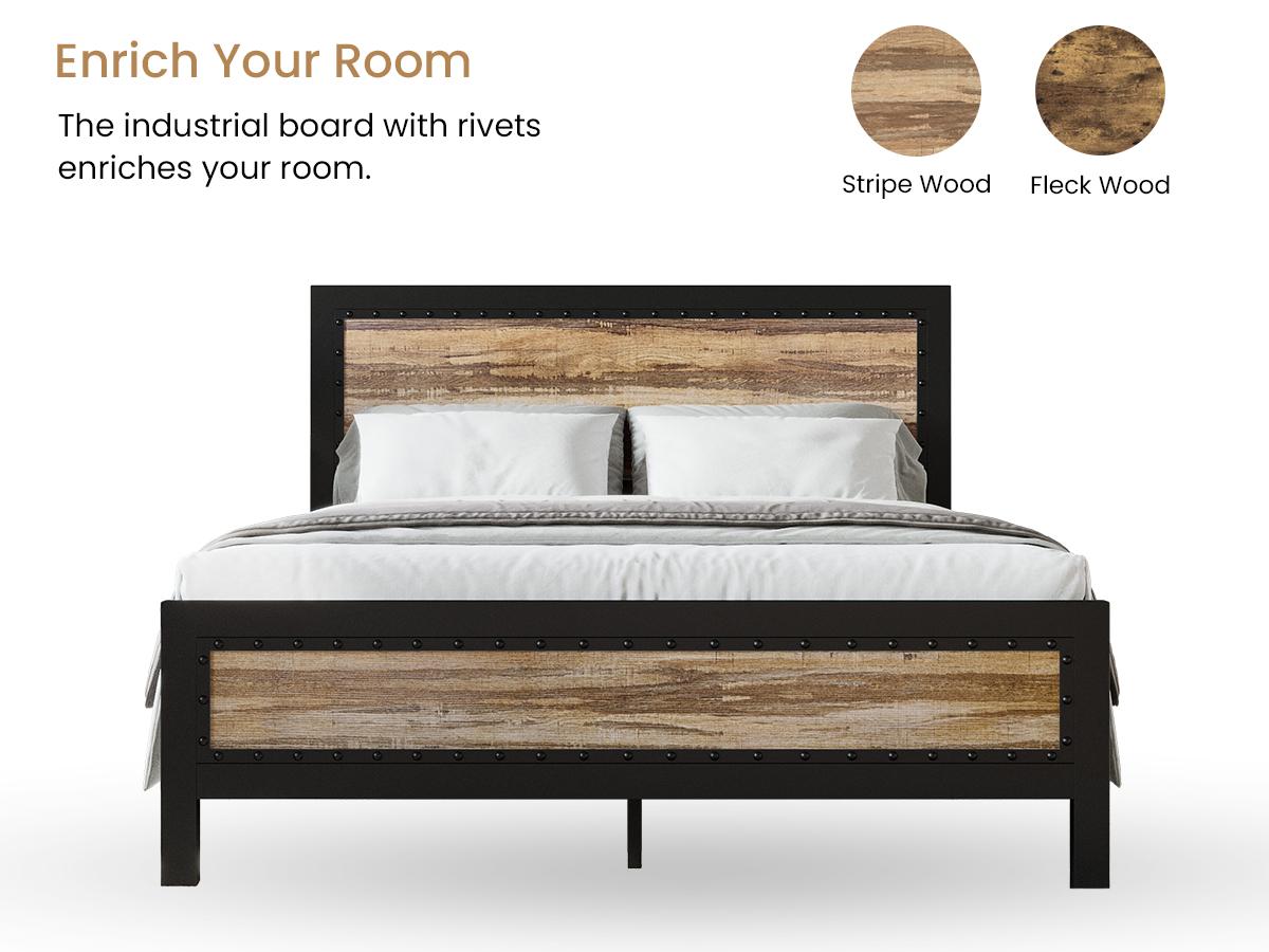 SHA CERLIN Heavy Duty Metal Bed Frame Full/Queen Size【Frame Only No Mattress】Platform Bed Frame with Wooden Headboard Footboard, 13 Strong Metal Slats Support, No Box Spring Needed, Frame Base,#ChristmasGifts#TikTokShopBlackFriday