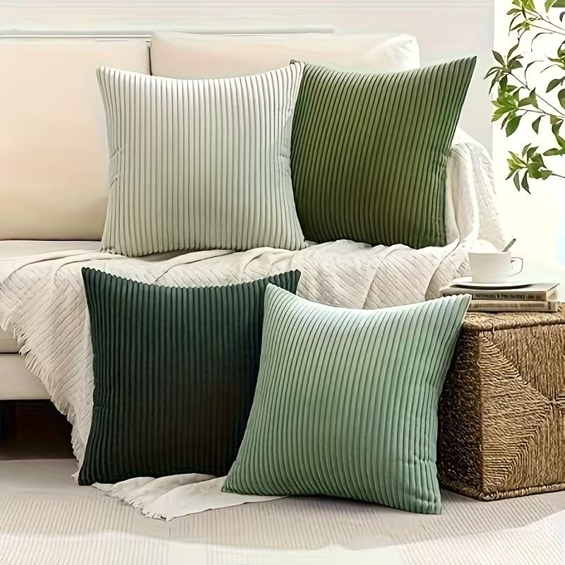 4pcs corduroy pillowcases, suitable for living room, bedroom or sofa decoration, 2 size specifications, zipper closure, machine washable, suitable for all seasons, green gradient pillowcases, soft material, durable fabric, decorative pillows