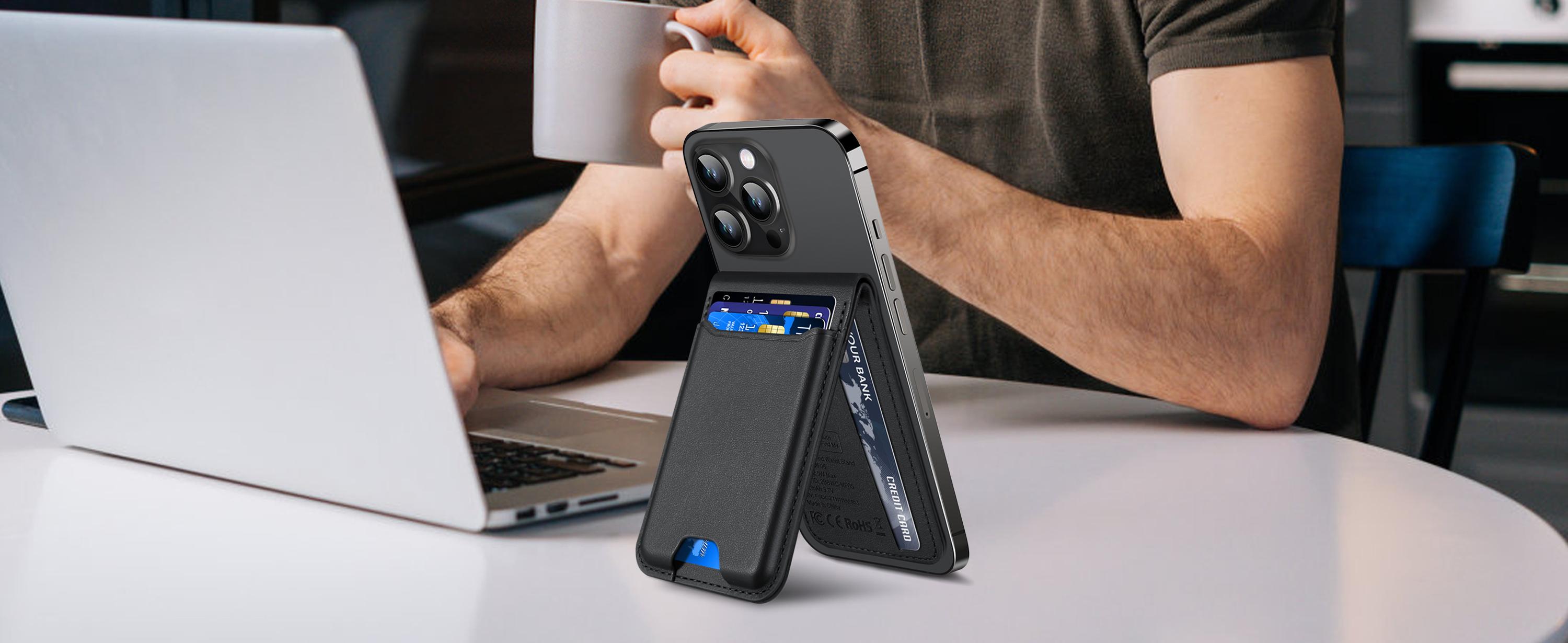 for Magsafe Wallet, Works with , Strongest Magnetic Wallet for Phone 16 15/14/13/12 promax plus Series, for Phone Wallet with Adjustable Stand, Wallet Tracker, 6 Cards Holder, Vegan Leather, Black Cellphone