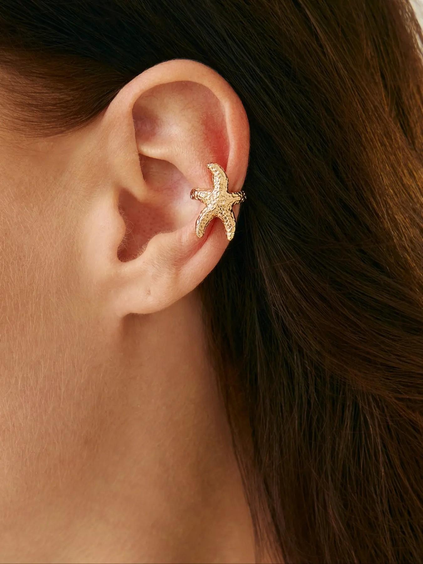 1pc Starfish Ear Cuff, Ocean Theme Ear Clip Earrings For Women, Marine Life Starfish Clip-On Earrings Suitable For Beach Holiday Outfits