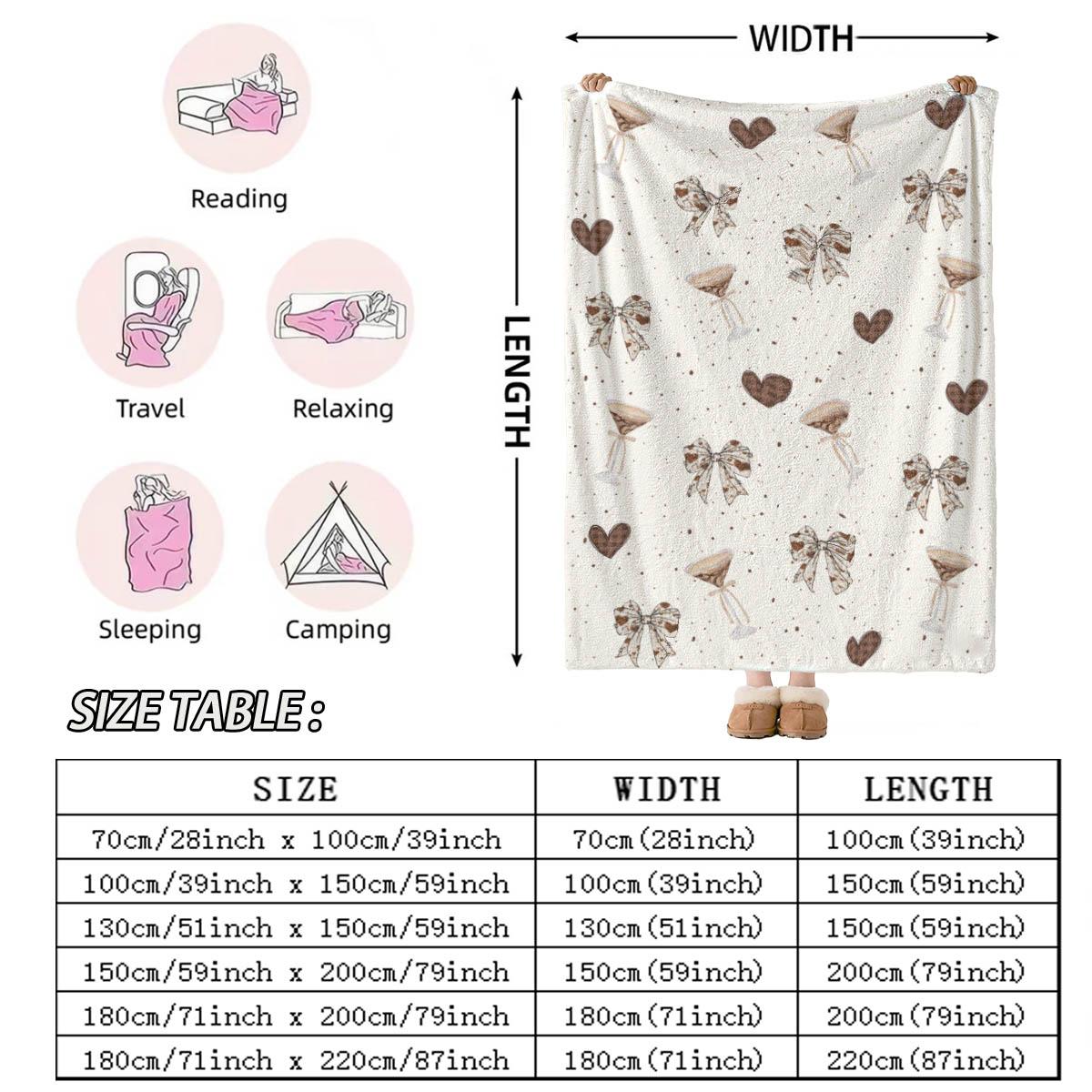 Minimalist High-Heeled Cup and Bowknot Print Blanket, Soft Flannel, Warm and Breathable, Sofa Nap Bed Decor, Gift for Home Pets