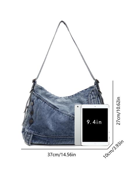 Retro denim messenger bag, old washing process, unique tailoring button design, casual fashion and versatile colors are optional, lazy style personality denim messenger bag, suitable for daily travel, etc., Denim shoulder bag, Crossbody shoulder bag