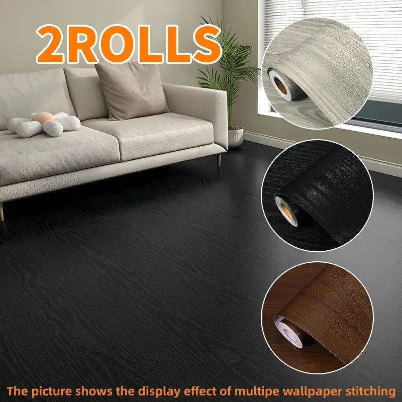 【2ROLLS】Thin Retro Realistic Wood Grain Self-Adhesive Flooring Stickers, PVC Decoration Stickers,Suitable for smooth floors in kitchens, living rooms, and furniture surfaces, Easy to Apply，Vinyl