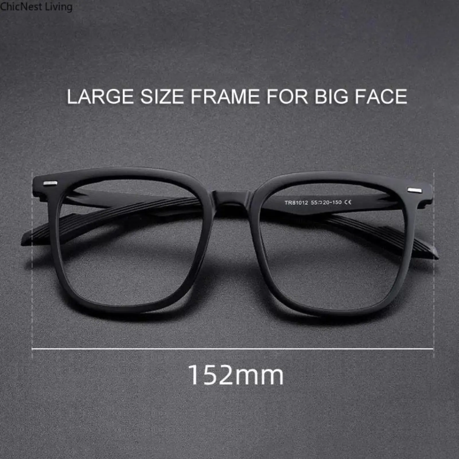 Oversized Square TR90 Nylon Eyeglass Frame, Unisex Full Rim Trendy Eyewear, Supports Prescription Myopia Lenses & Polarized Lens Replacement