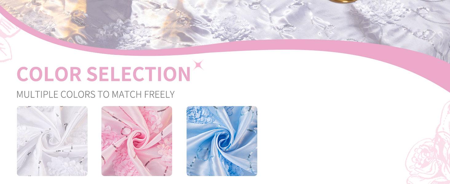 Fanqisi Rectangle Tablecloth White Raised Rosette Vintage Satin Tablecloths 60x102 Inch Birthday Table Cover for Wedding Anniversary Outdoor Ceremony Party Decorations