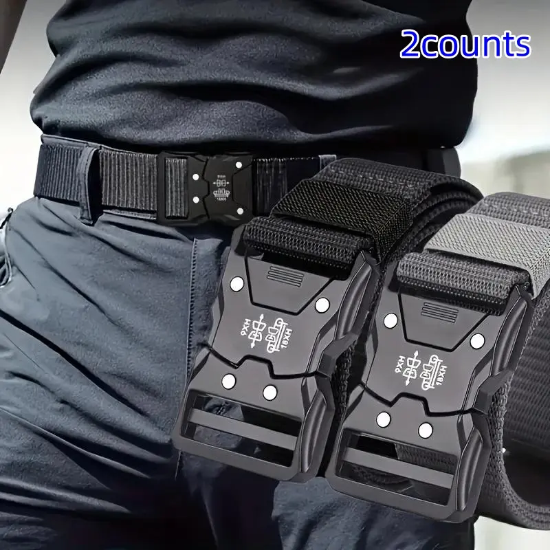 Men's Military Style Tactical Canvas Belt Dual Pack Set, Belt Included, Durable Breathable Waist Support Belts with Plastic Buckles, Ideal Gift for Outdoor Sports & Work