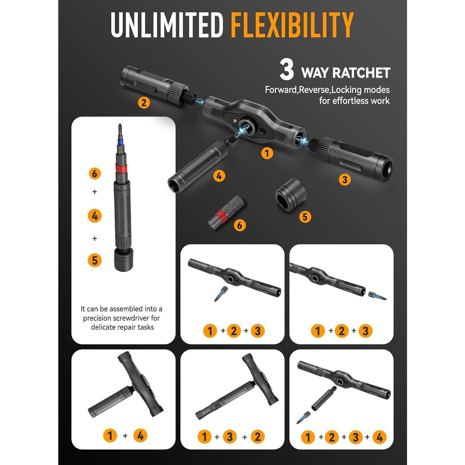 68 IN 1  Ratchet  Set, T Handle Ratchet  Kits with S2 Steel Bits for  Daily Repair, Precision Electrical Appliance Repair, for Men Husband