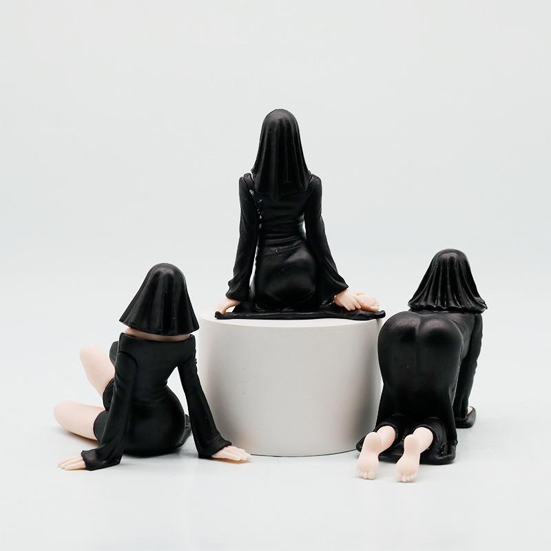 Monochrome Ghost Girl Series Halloween Collectible Figure - Adhesive Halloween Things, Oddities Quirky Horror Lover Gifts, Spooky Cute Home Office Desktop Decor, Car Decoration Designer Toy