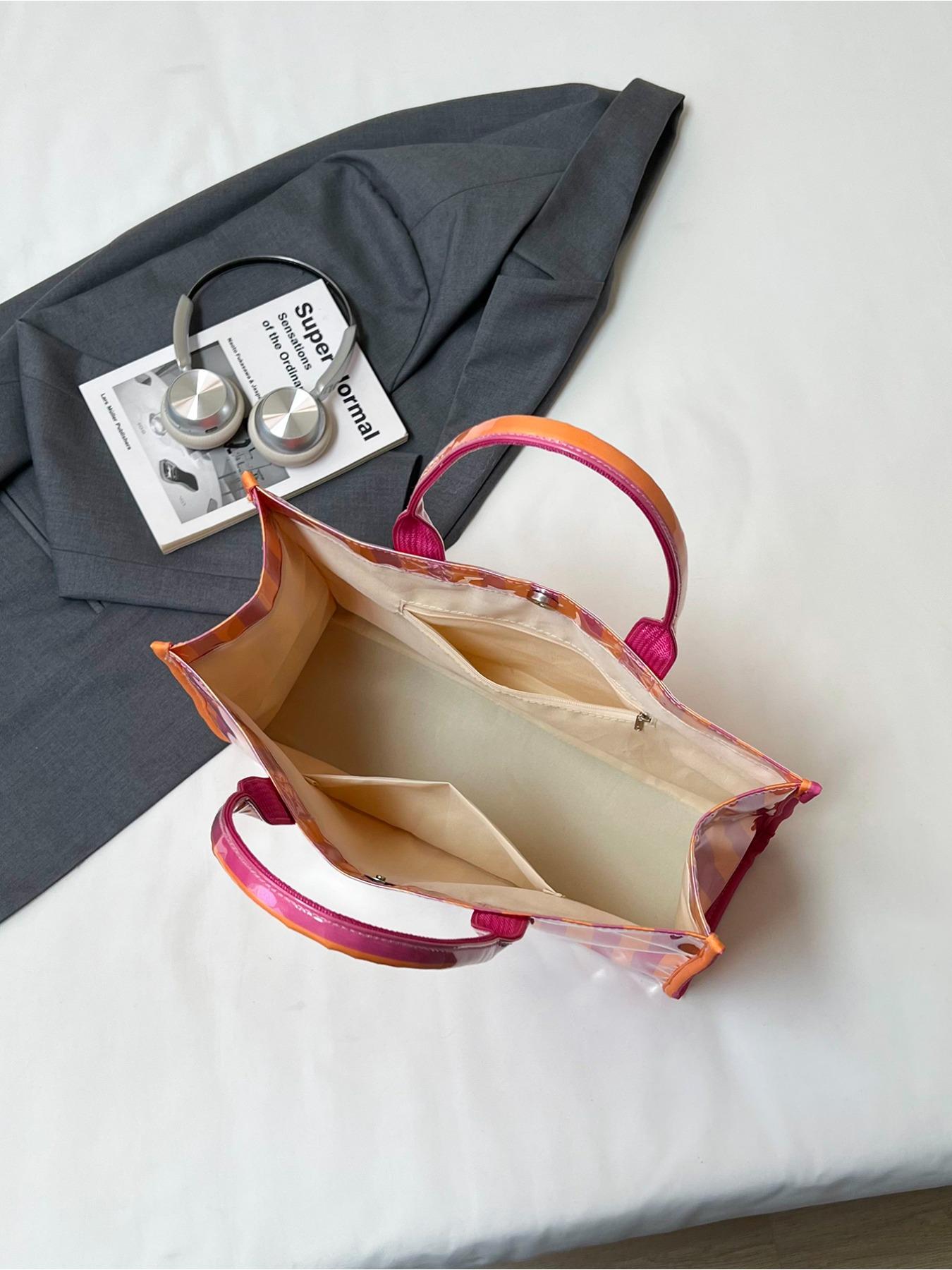 Fashion Multi Color Striped Women Tote Bag Minimalist Style PVC Shoulder Bag Daily Commute Shopping All Match Ladies Handbag For Work Daily Travel Shopping