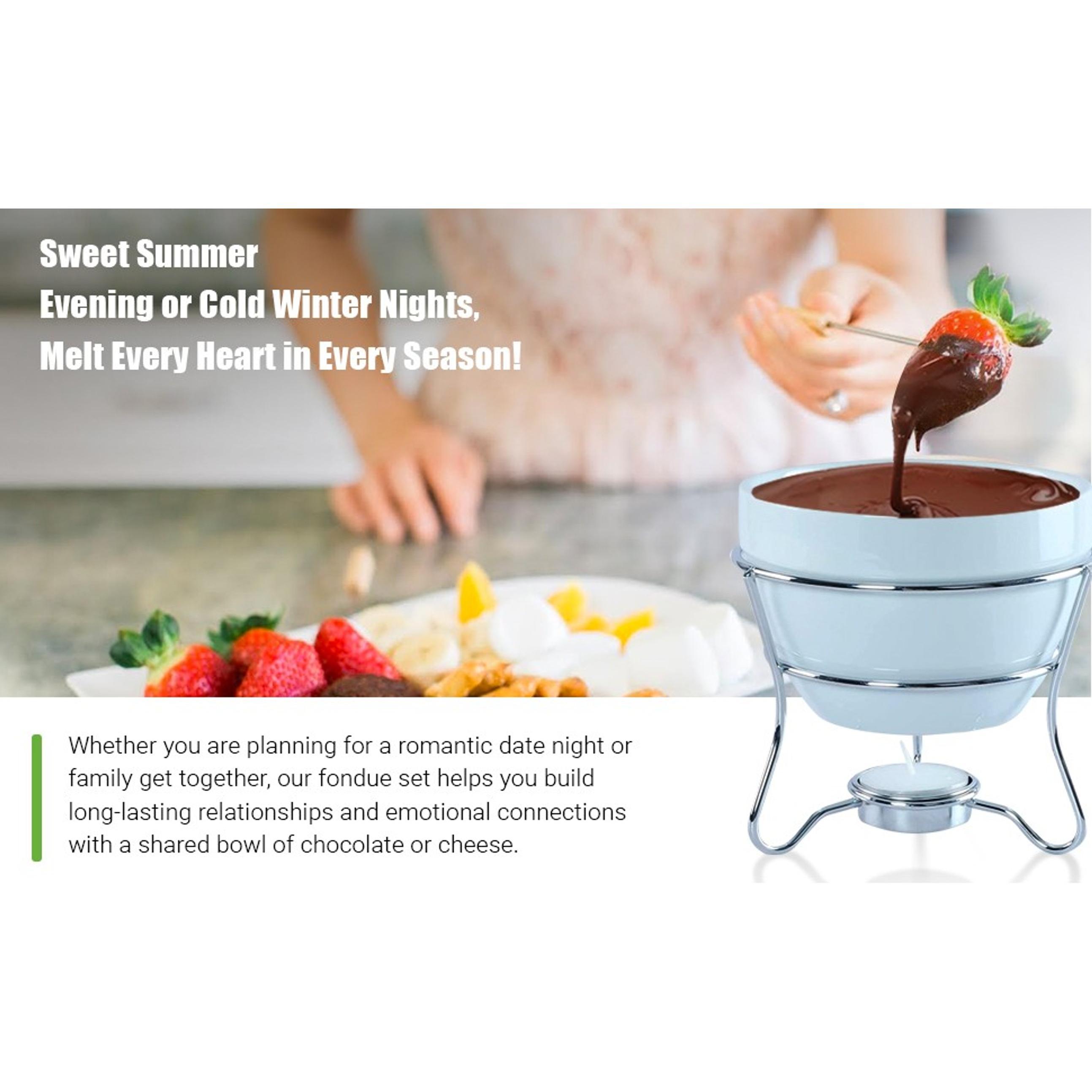 Chocolate Fondue Pot Butter Warmer Bowl Set with 4 Dipping Forks & Tea Light Holder, Perfect for Melted Chocolate & Cheese Serving, Ideal Valentines Day Gift Fondue Set