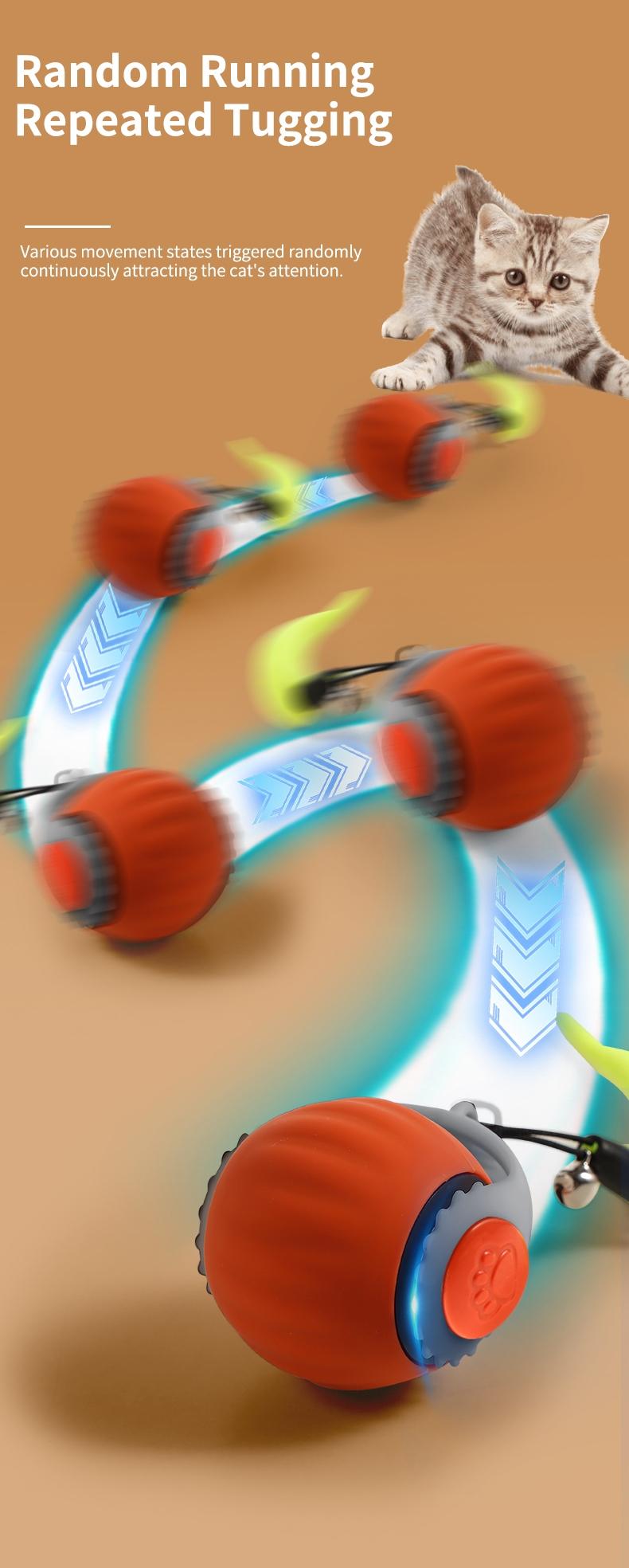 1 fast-moving cat toy ball with tail - automatic rolling ball - intelligent induction activation - can be charged by usb - suitable for large, medium and small cats to play indoors