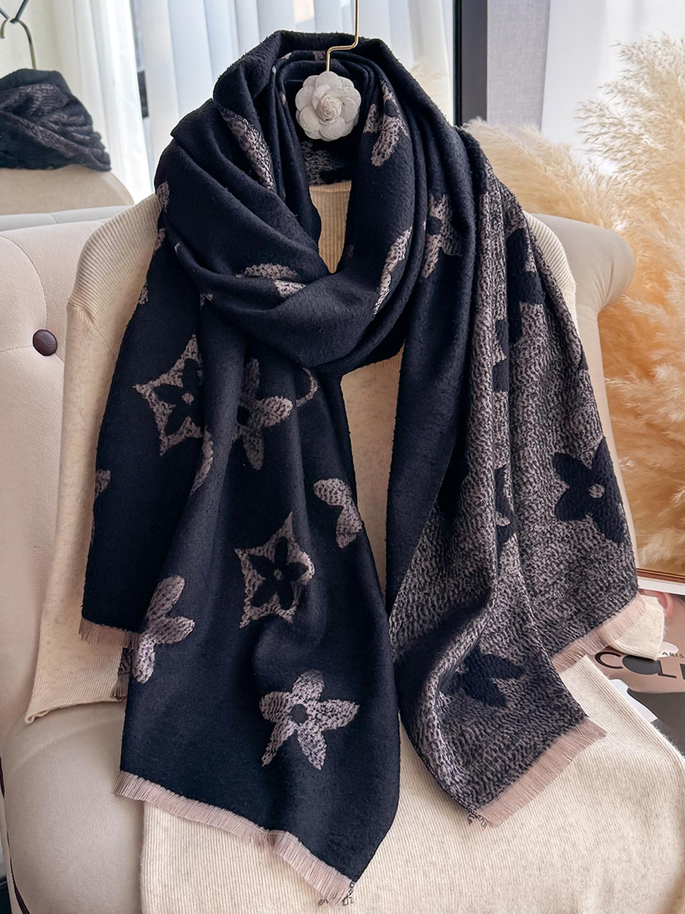Women's Geometric Floral Shawl, Warm Comfortable Scarf, Casual Multifunctional Wrap, Fall/winter Decoration, Ladies Fashion Accessory, Casual Soft Shawl, Floral Print Shawl, Floral Pattern Shawl