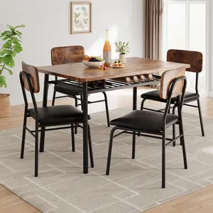Garvee Compact and stylish dining table sets ideal for small spaces and apartments, featuring wood tabletops, metal frames, built-in storage racks, and upholstered chairs in 2- and 4-person space-saving designs.