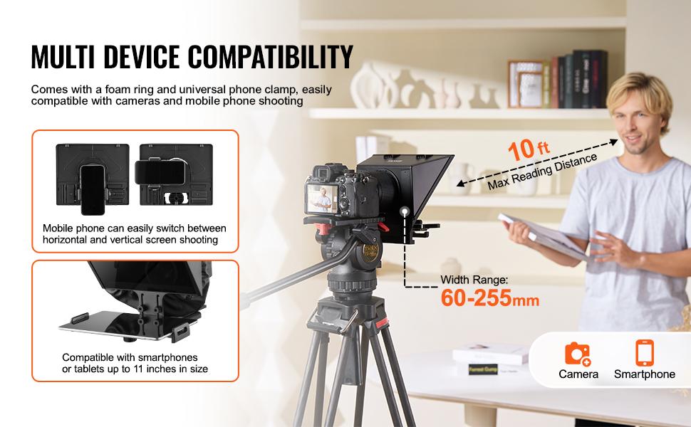 summervibes VEVOR Teleprompter, 13 Aluminum Alloy, Floor Type with Adjustable Angle Spectroscope, Remote Control, for YouTube, Twitch, Zoom, Supports DSLR/Webcam/Smartphone, for Video Recording/Live Streaming