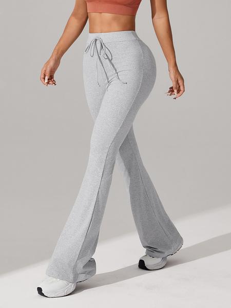 High Waist Faux Drawstring Bell Bottom Pants, High Elasticity Fabric, Slim Fit, Suitable for All Seasons, Outdoor Casual Running Yoga, Flared Yoga Bottoms
